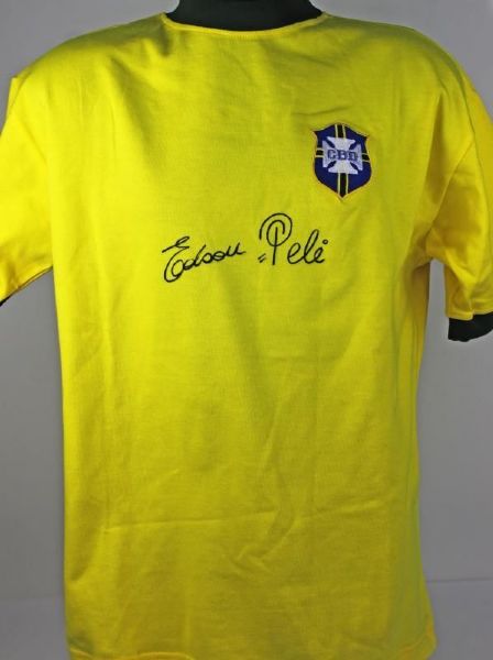 Edson Pele Signed Brazilian Soccer Jersey with RARE Full Autograph (PSA/DNA)