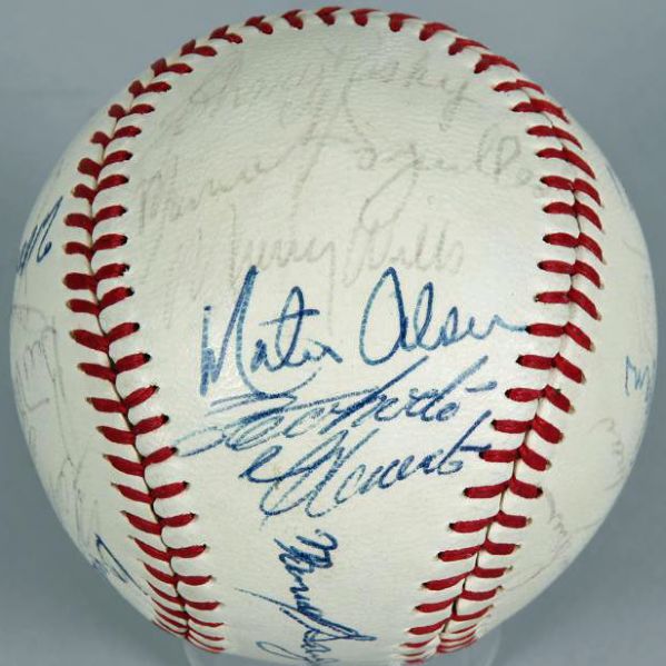 1967 Pirates Team Signed ONL Giles Baseball w/ Two Choice Clemente Signatures! (JSA)