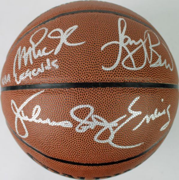 NBA Legends Signed Spalding I/O Basketball with Magic, Bird & Erving (PSA/DNA & Bird Hologram)