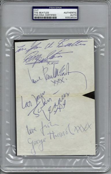 The Beatles: Impressive Near-Mint Group Signed 5" x 7" Album Page (PSA/DNA Encapsulated)