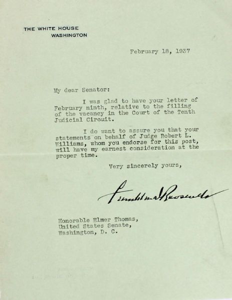 President Franklin D. Roosevelt Signed 1937 Letter as President Graded GEM MINT 10 (PSA/DNA)