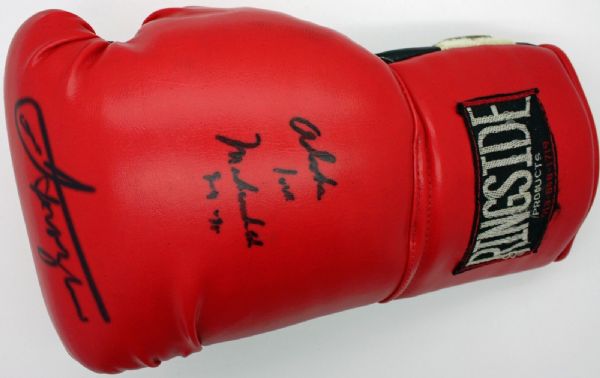 Muhammad Ali & Joe Frazier Dual Signed Boxing Glove w/ "Aloha" Inscription (PSA/DNA)