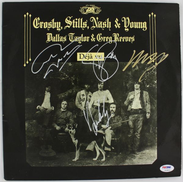 Crosby Stills Nash & Young ULTRA RARE Signed "Deja Vu" Album Signed by All Four! (REAL/Epperson & PSA/DNA)