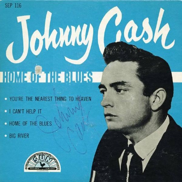 Johnny Cash Rare Vintage Signed "Home of the Blues" 45 RPM Album Cover (PSA/DNA)