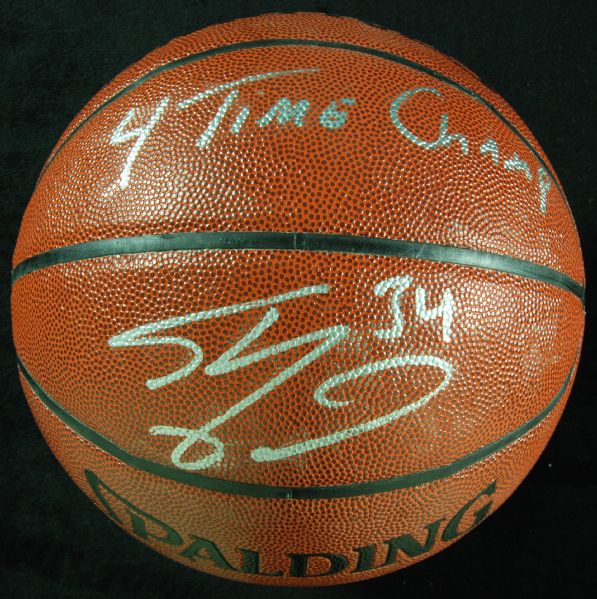 Shaquille ONeal Signed I/O NBA Basketball w/ Rare "4 Time Champ" Inscription (PSA/DNA)