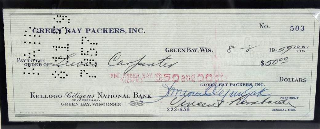 Lot Detail - VINCE LOMBARDI SIGNED 1959 GREEN BAY PACKERS PAYROLL