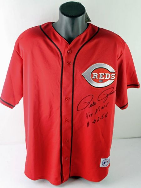 Pete Rose Signed & Inscribed Cincinnati Reds Jersey w/ "4256 Hit King" (Mounted Memories & PSA/DNA Guaranteed)