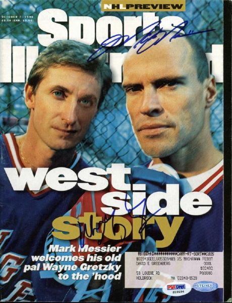 NY Rangers: Wayne Gretzky & Mark Messier Signed Sports Illustrated (PSA/DNA & Steiner)