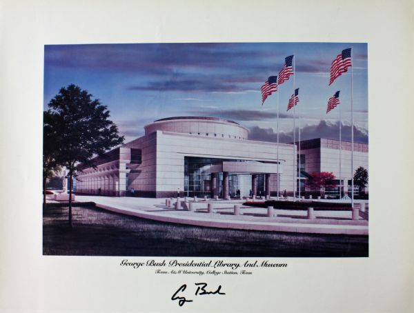President George H.W. Bush Signed 16" x 20" Presidential Library & Museum Print (PSA/JSA Guaranteed)
