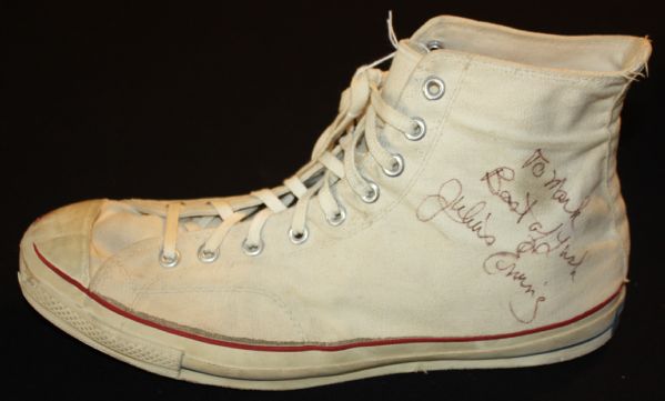 Julius Erving Signed Game Worn Converse Basketball Sneaker (Grey Flannel LOA)