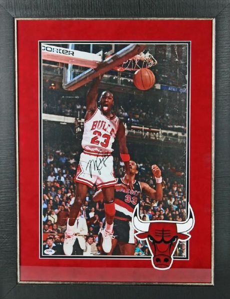 Michael Jordan Signed 15" x 22" Poster with Rookie Sig in Custom Framed Display (PSA/DNA)