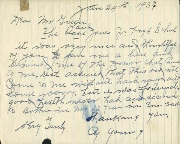 Cy Young Rare Handwritten & Signed Letter (PSA/DNA)