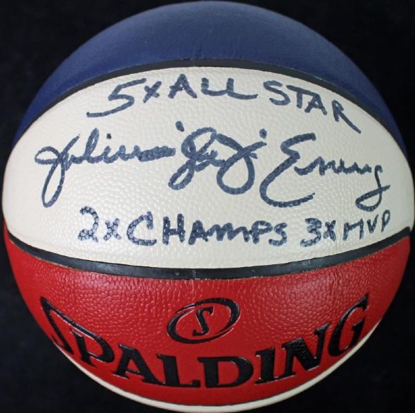 Julius Erving Signed Spalding Official ABA Game Model Basketball with 5x All-Star, 2x Champs 3xMVP" Inscription (PSA/DNA)