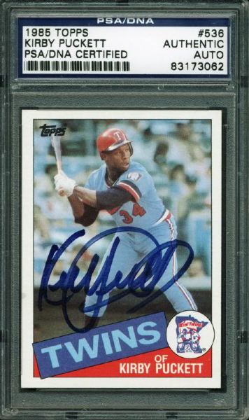 Kirby Puckett Rare Signed 1985 Topps Rookie Card (PSA/DNA)