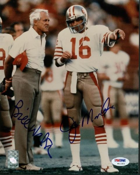 Joe Montana & Bill Walsh RARE Dual Signed 8" x 10" Color Photo (PSA/DNA)