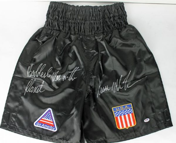 Mike Tyson Signed Personal Model Trunks with "Iron Mike Tyson, Baddest Man on the Planet" Insc. (PSA/DNA)