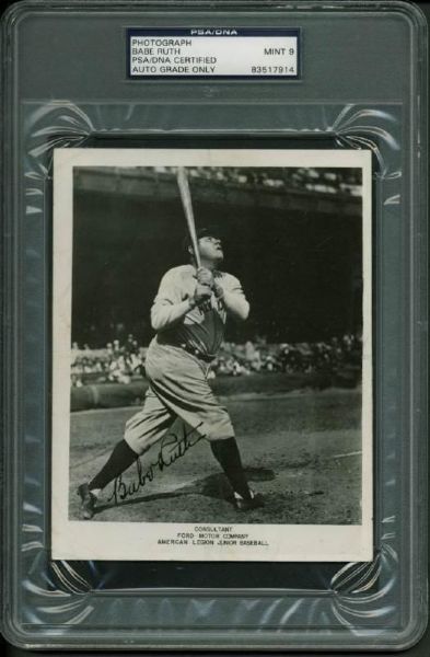 Babe Ruth Superb Signed 5" x 6.5" Batting Pose Photograph - PSA/DNA Graded MINT 9