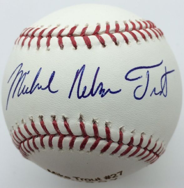 Mike Trout Signed OML Angels 50th Anniversary Commemorative Baseball with Rare "Michael Nelson Trout" Autograph (PSA/DNA & MLB Hologram)