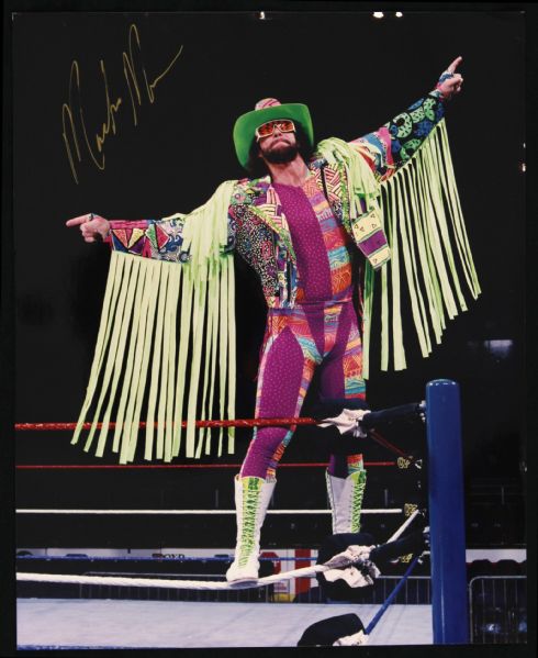 Randy Macho Man Savage Uncommon Signed 8" x 10" Color Photo (PSA/JSA Guaranteed)