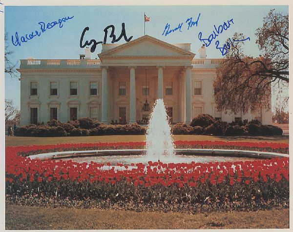 George H.W. Bush, Gerald Ford, Nancy Reagan & Barbara Bush Multi-Signed 8" x 10" White House Photo (PSA/JSA Guarenteed)