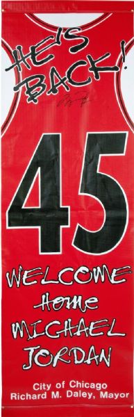 Michael Jordan Signed 3 x 9 #45 Banner Hung at Chicago Stadium! (JSA)