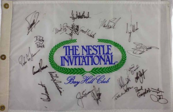 Tiger Woods, Arnold Palmer & Jack Nicklaus Multi Signed 1994 Golf Flag First Ever Pro Meeting (JSA)