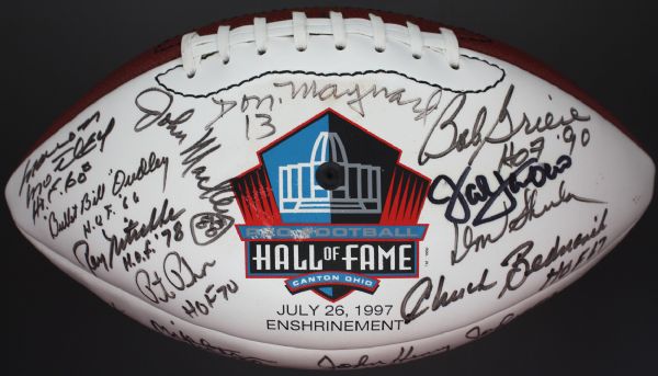 NFL Hall of Fame Legends Multi-Signed Football w/ Nitschke, Sayers, Harris, Bradshaw, Jones & Many More! (PSA/JSA Guaranteed)