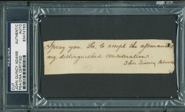 John Quincy Adams Signed Document Segment with Rare Full Autograph (PSA/DNA Encapsulated)
