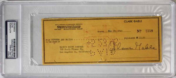 Clark Gable Superb Signed Bank Check (PSA/DNA Encapsulated)