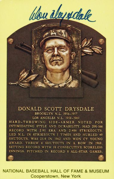 Lot of 3 Hall of Fame Plaque Cards w/ Drysdale, Robinson & Slaughter (PSA/JSA Guaranteed)