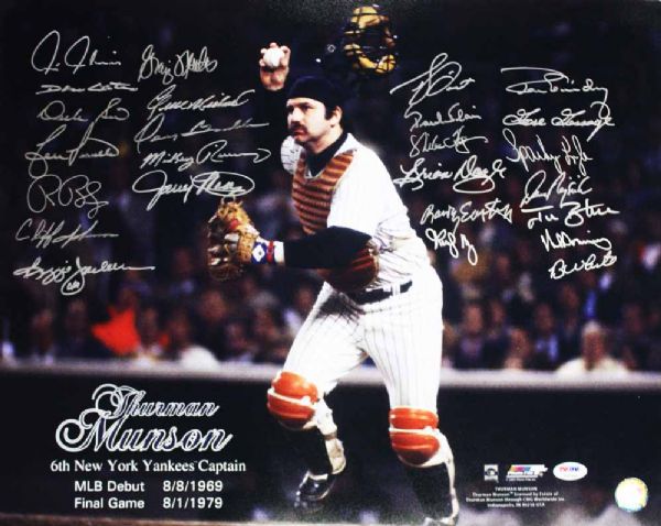 Yankees: Thurman Munson Commemorative 16" x 20" Signed by Teammates (25 Sigs)(PSA/DNA)