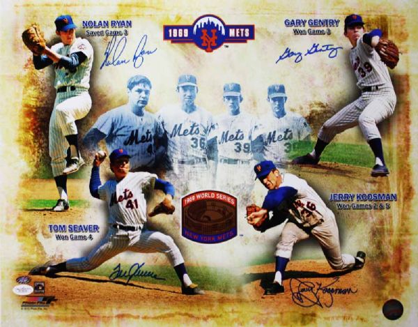 1969 Mets Pitching Stars Signed 16" x 20" Color Photo with Ryan, Seaver, Koosman & Gentry (JSA)