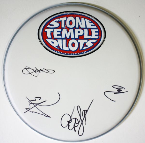 Stone Temple Pilots Group Signed Drumhead (Current Lineup)(PSA/JSA Guaranteed)