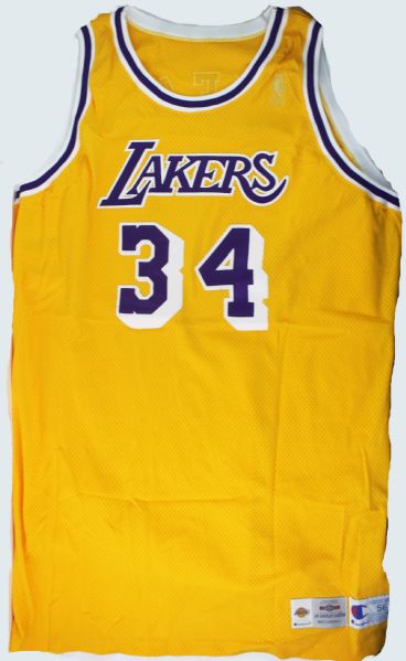 1996-97 Shaquille ONeal Game Worn L.A. Lakers Home Jersey (MEARS)