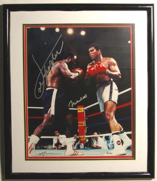 Ultra-Rare Muhammad Ali, Joe Frazier & Neil Leifer Signed Limited Edition (90/100) 16" x 20" Framed Photo (PSA/JSA Guaranteed)