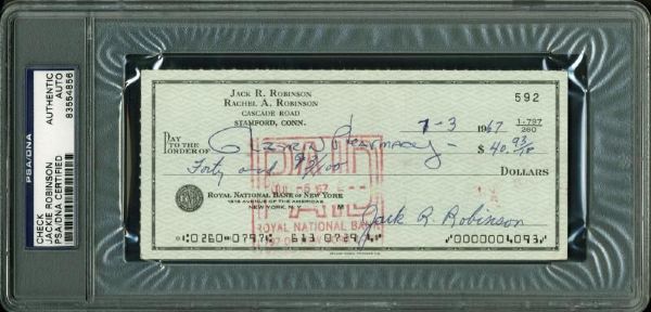 Jackie Robinson Superb Signed Personal Bank Check (PSA/DNA Encpasulated)