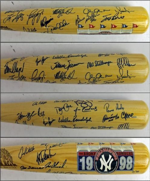 1998 NY Yankees (World Champs) Team Signed Cooperstown Bat w/Jeter, Rivera, etc.(29 Sigs)(PSA/DNA & JSA)