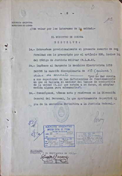 Juan Peron Signed Typed 1945 Military Document (PSA/DNA Guaranteed)