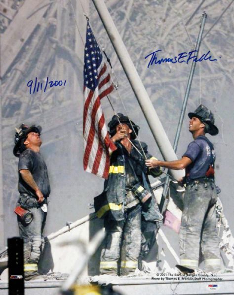 9/11: Thomas E. Franklin Signed Historic "Flag Raising at Ground Zero" 16" x 20" Color Photo (PSA/DNA)