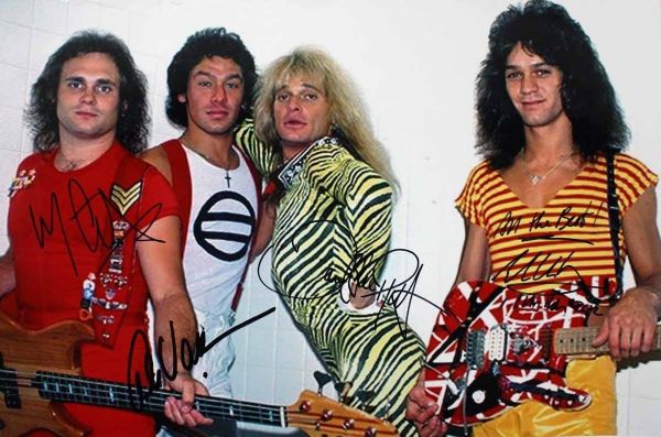 Van Halen Group Signed 12" x 18" Color Photo (Original Lineup)(Epperson/REAL)