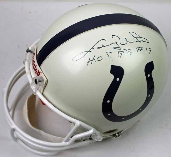 Johnny Unitas Signed & Inscribed Pro Line Helmet w/ Rare "H.O.F 1979 #19" Inscription (PSA/DNA)