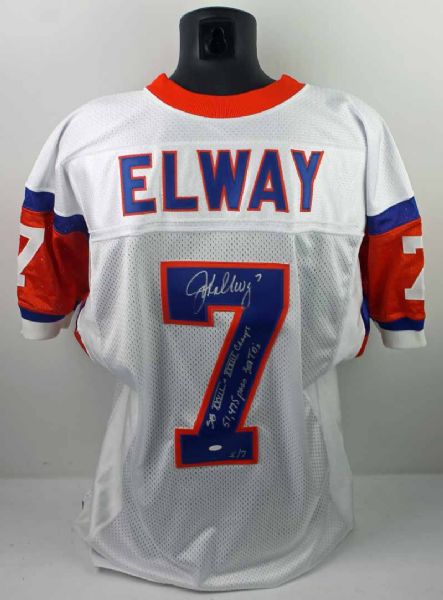 John Elway Signed Limited Edition Mitchell & Ness 1994 Jersey w/ "SB XXVII + XXXIII Champs, 51475 Pass, 300 TD" Inscription (Mounted Memories & PSA/DNA)