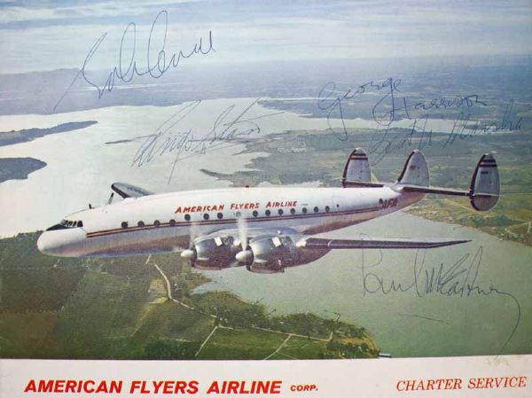 The Beatles: Near-Mint Group Signed 8" x 10" American Flyers Airline Program (REAL/Epperson)