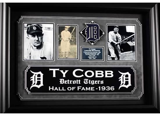 Ty Cobb Signed & Framed 3.5" x 6" Black & White Photo Graded MINT 9 (PSA/DNA)