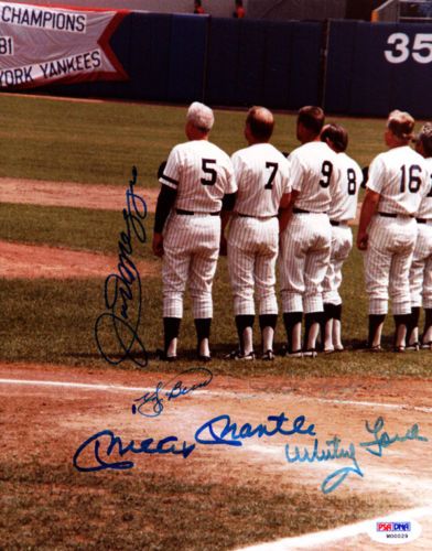 New York Yankee Legends Multi-Signed 8" x 10" Photo w/ Mantle, DiMaggio, Berra & Ford! (PSA/DNA)