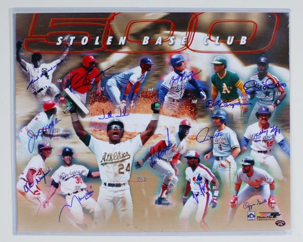 500 Stolen Base Club Multi-Signed 16"x20" Limited Edition Lithograph w/ 14 Signatures! (PSA/JSA Guaranteed