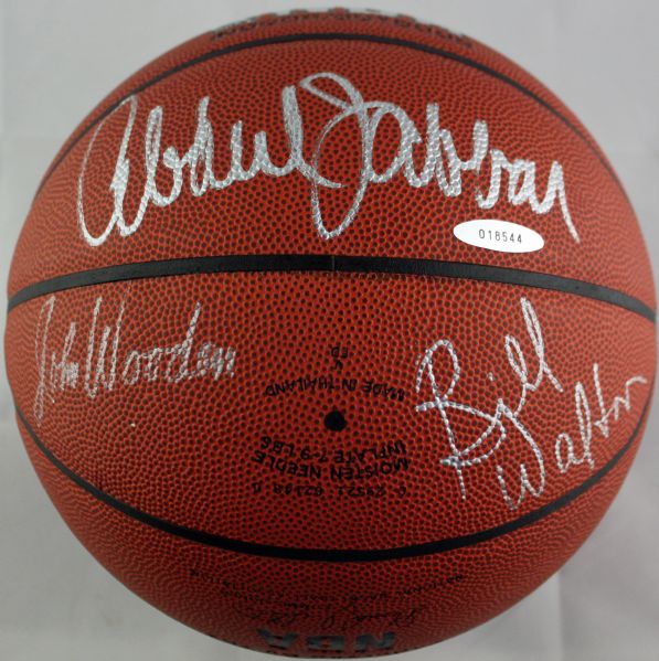 UCLA Legends: Kareem Abdul-Jabbar, Bill Walton & John Wooden Ultra-Rare Signed Basketball (ESPN & PSA/JSA Guaranteed)