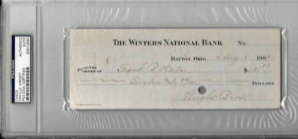 Orville Wright Signed 1910 Bank Check w/ Rare "Wright Brothers" Signature (PSA/DNA Encapsulated)