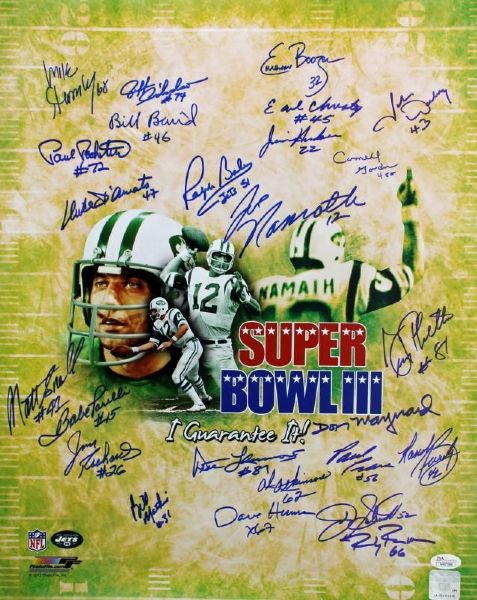 1969 NY Jets (Super Bowl Champs) Team Signed Super Bowl III Commemorative 16x20 Photo (JSA)