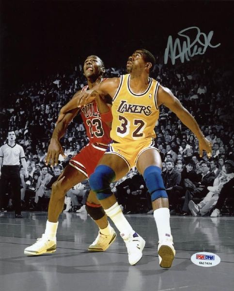 Magic Johnson Signed 8"x10" Spotlight Photo vs. Michael Jordan (PSA/DNA)